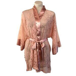 Vintage Victorias Secret Women Blush Pink Satin Lace Robe Gold Label One Size